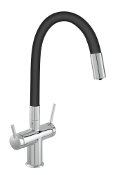 Dřezová stojánková baterie Filtrata s elast. ram,černá-chrom